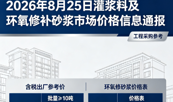 玉州2026年8月25日灌浆料及环氧修补砂浆市场价格信息通报